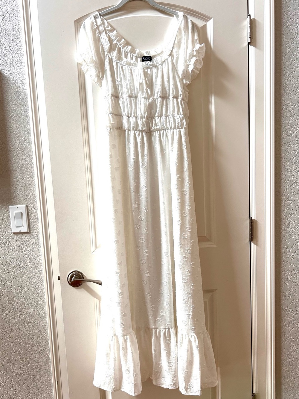 Papillon Milkmaid Polka Dot Riffled Maxi Dress. Coquet. Cottagecore. Romantic. M